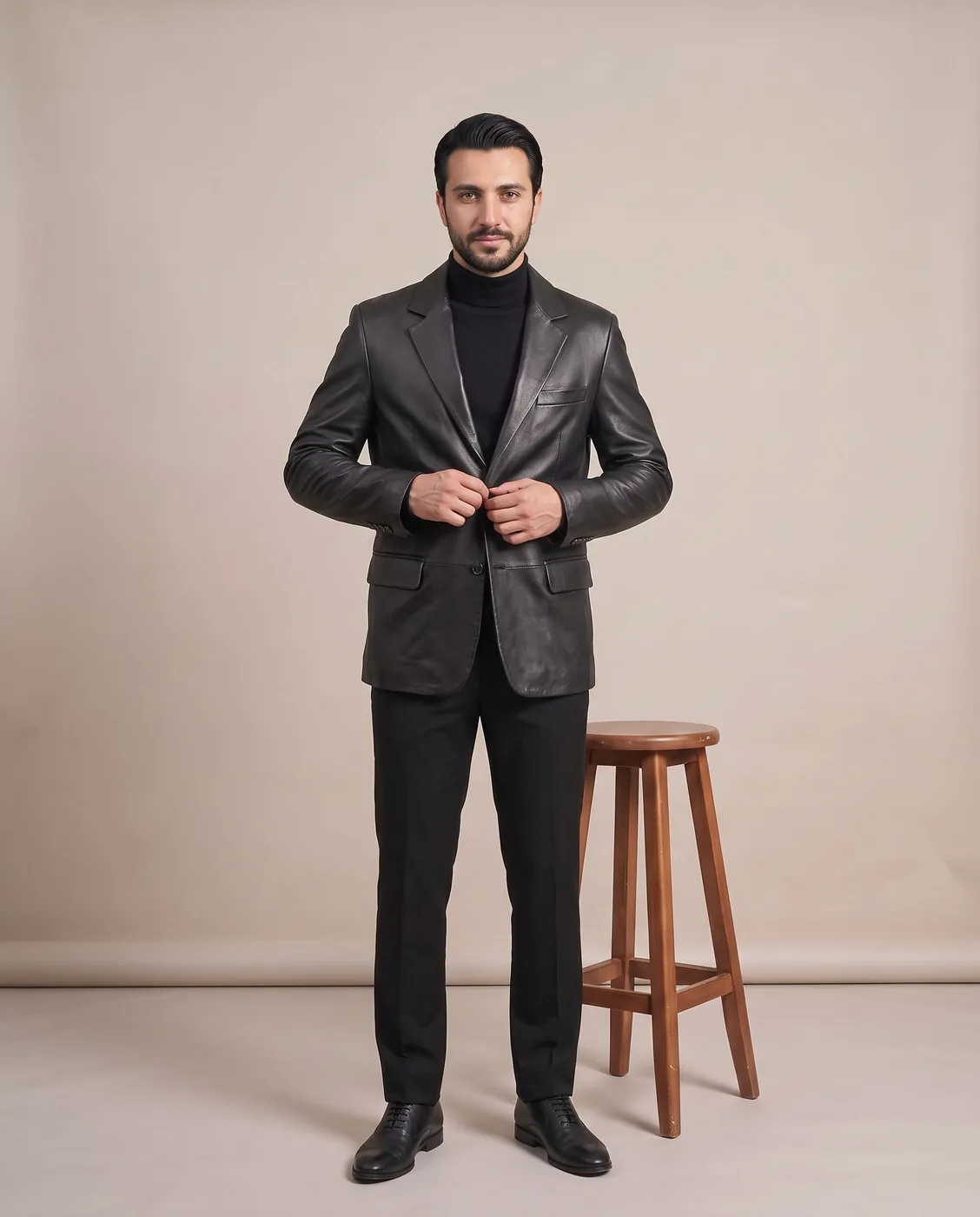 Siyah Hakiki Deri Blazer Ceket
