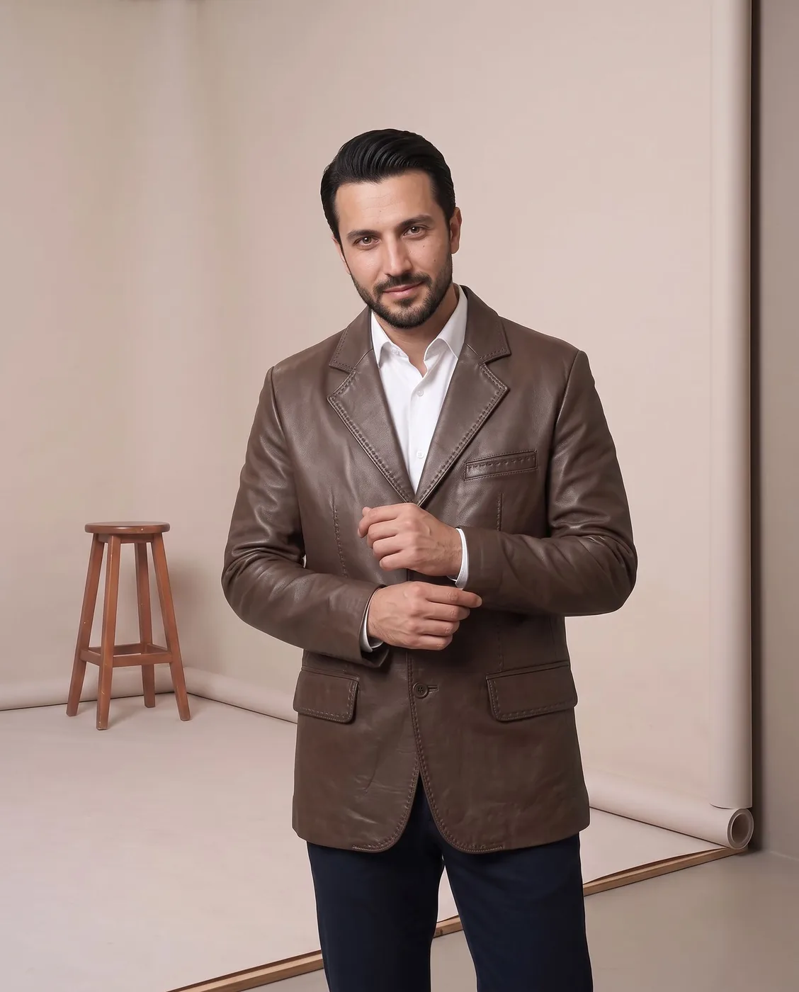 Kahve Hakiki Deri Blazer Ceket
