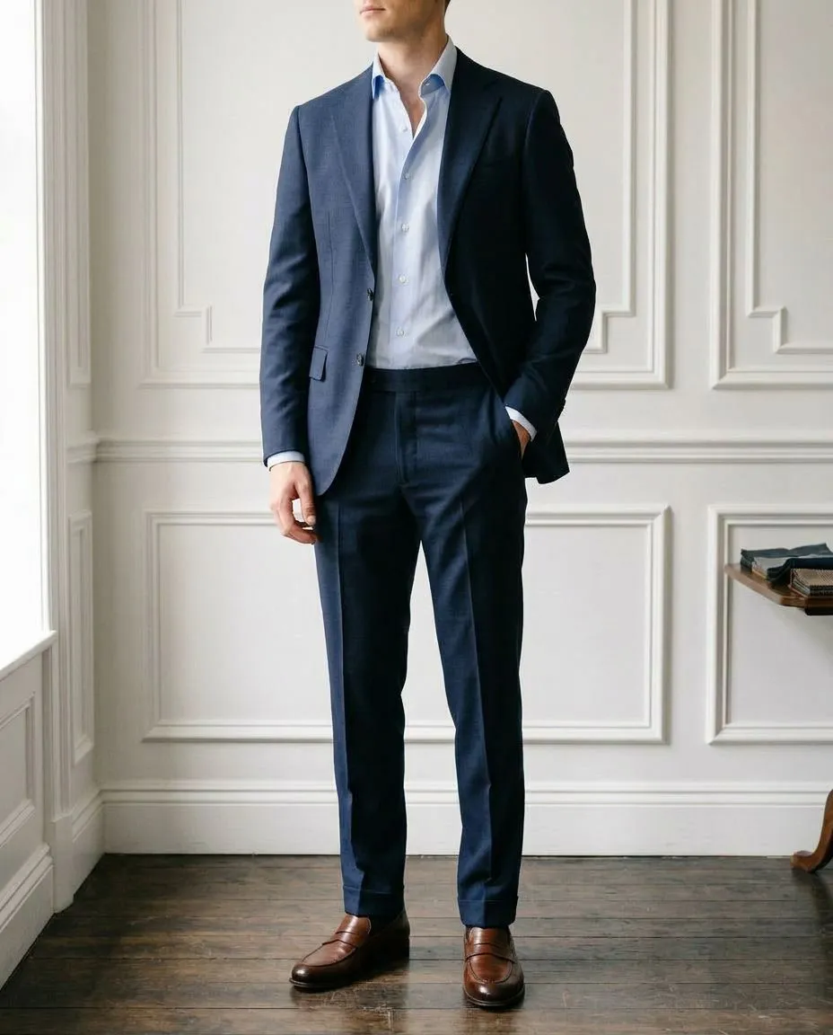 Lacivert Slim Fit Takım Elbise — Kravasız Smart Casual