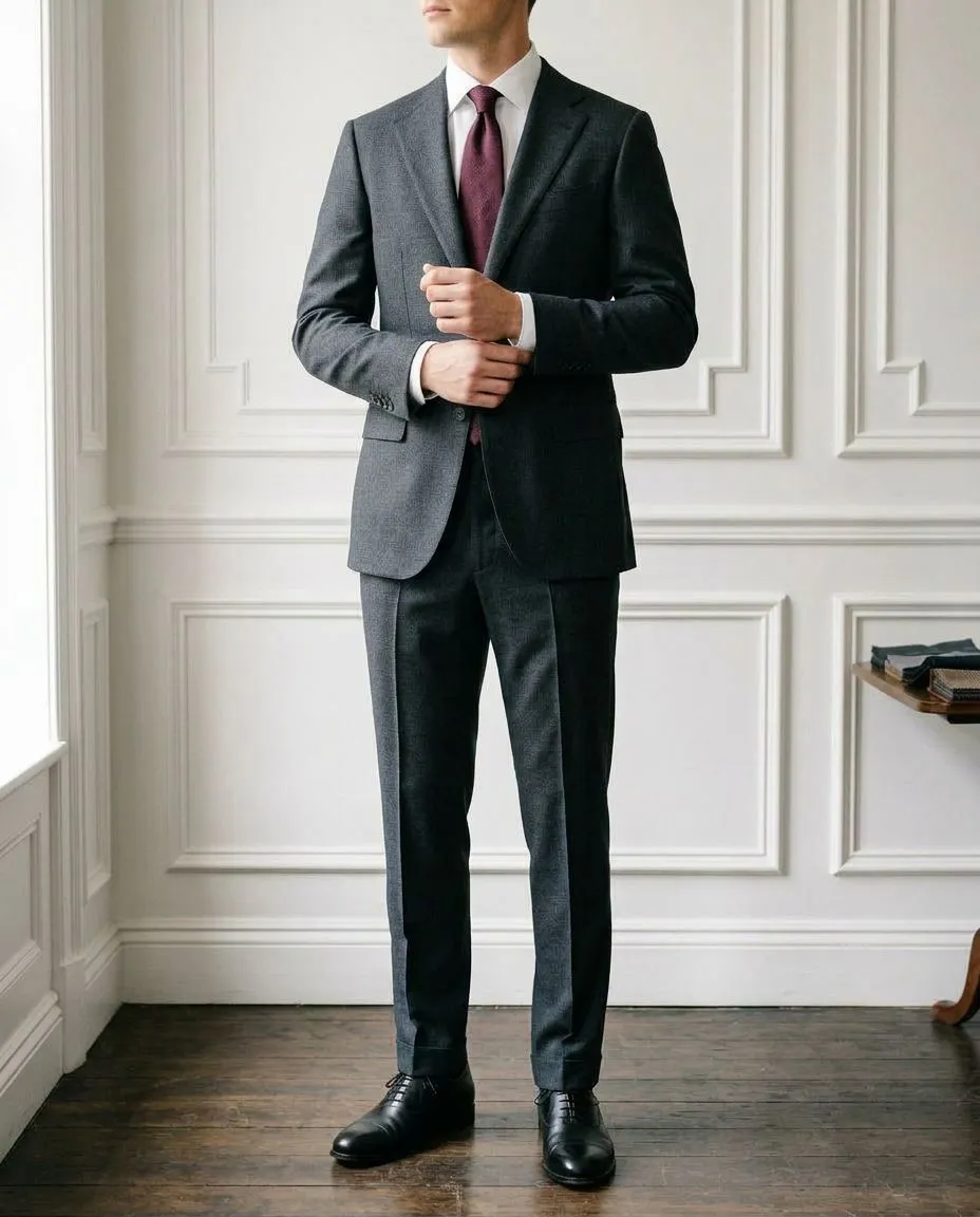 Antrasit Regular Fit Takım Elbise — Bordo Kravat