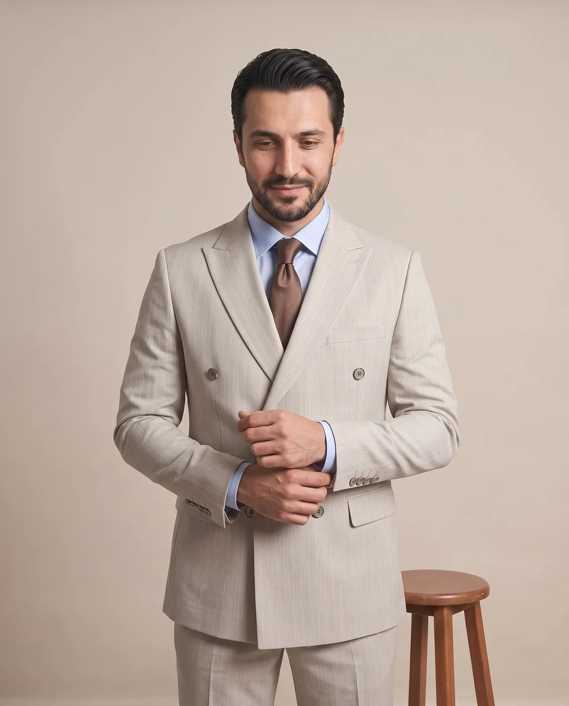 Taş Rengi Kruvaze Takım Elbise